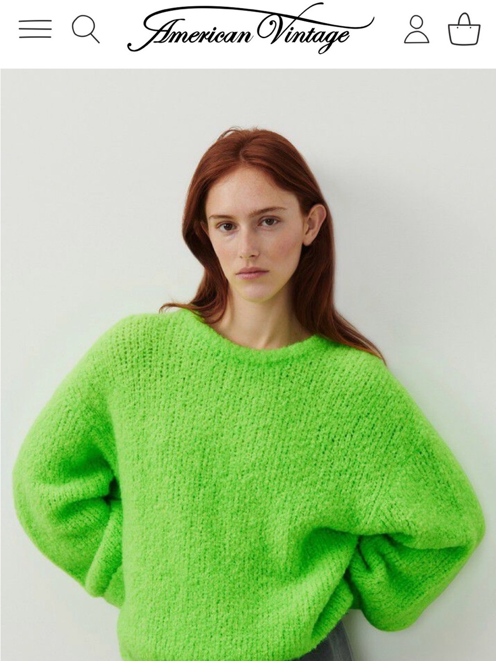 American Vintage Neon Lime Fuzzy Crewneck Sweater